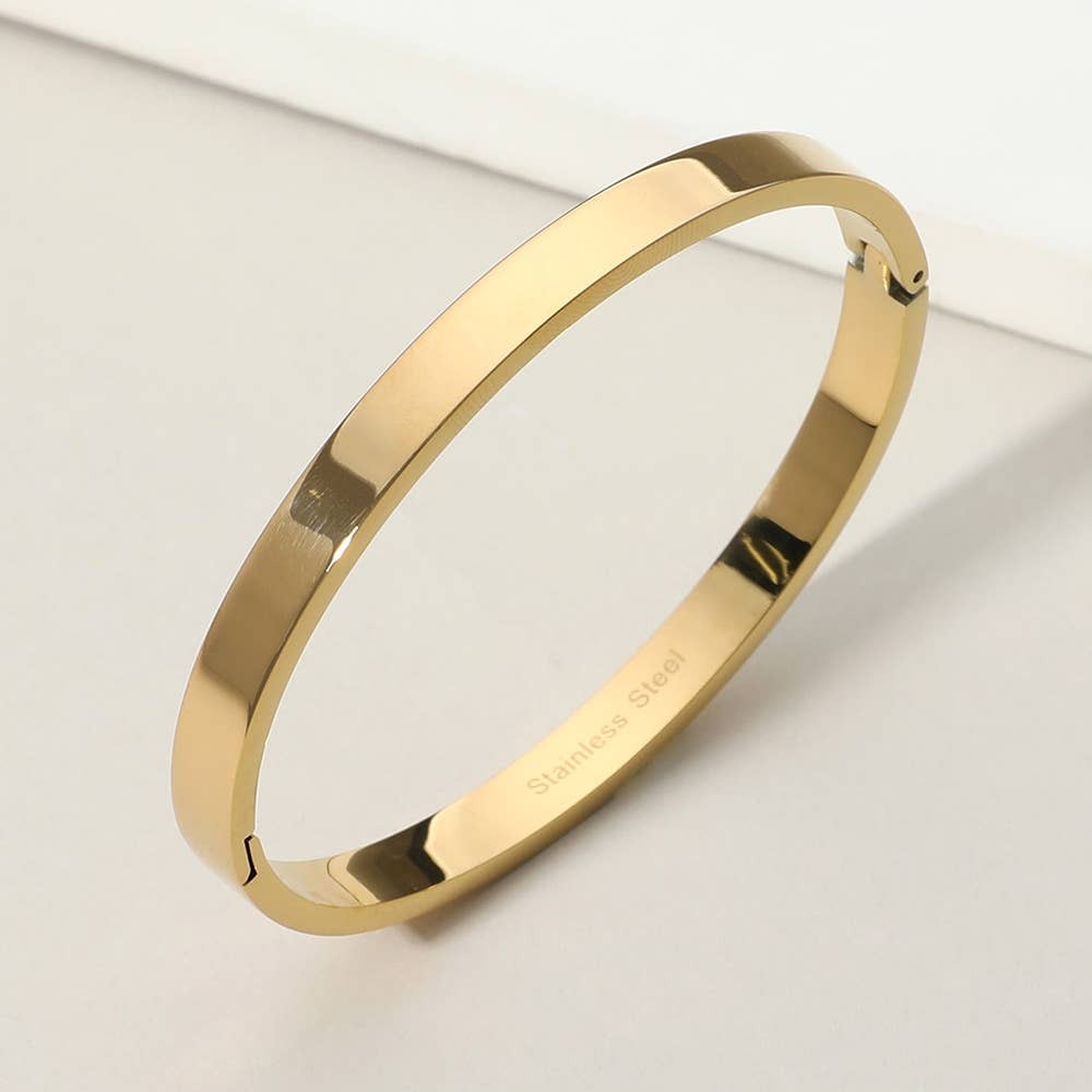 Stainless Steel Hinged Bangle Bracelet: Yellow Gold