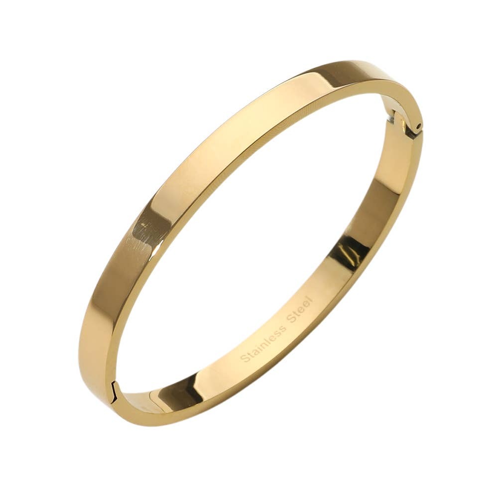 Stainless Steel Hinged Bangle Bracelet: Yellow Gold