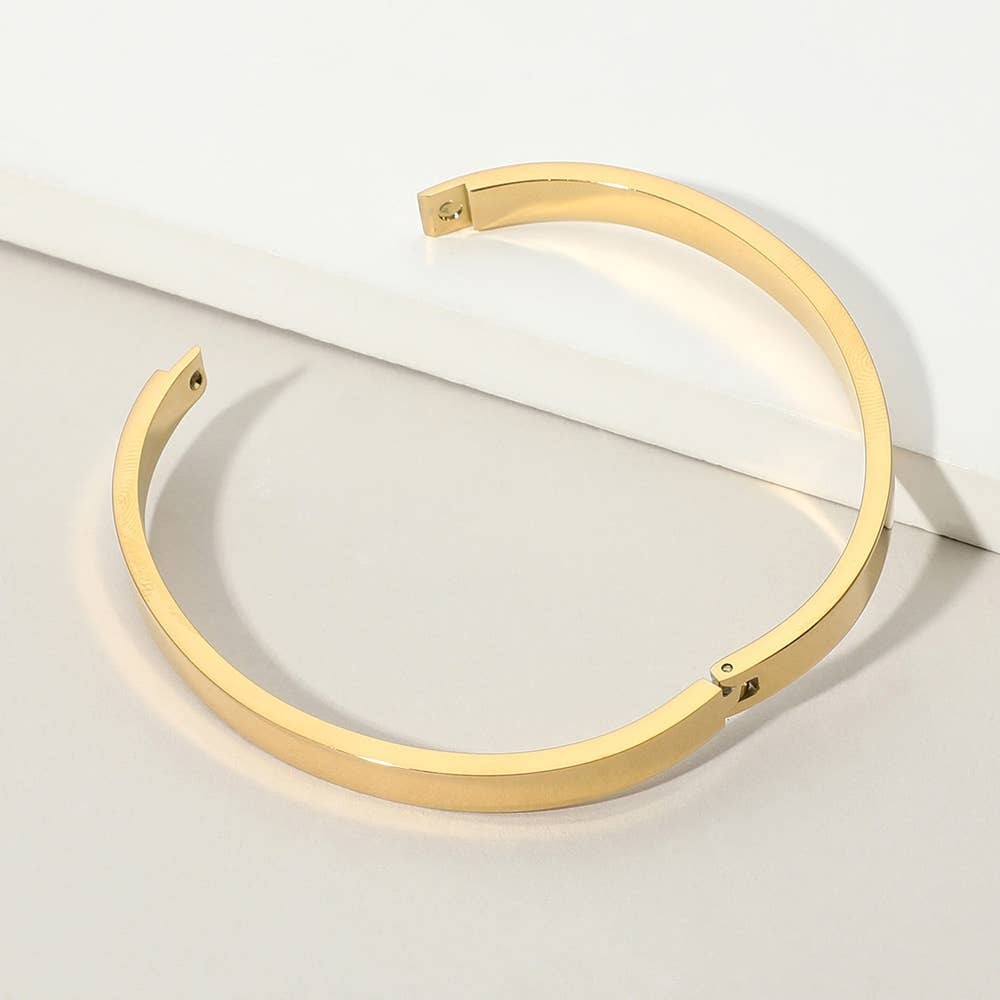 Stainless Steel Hinged Bangle Bracelet: Yellow Gold