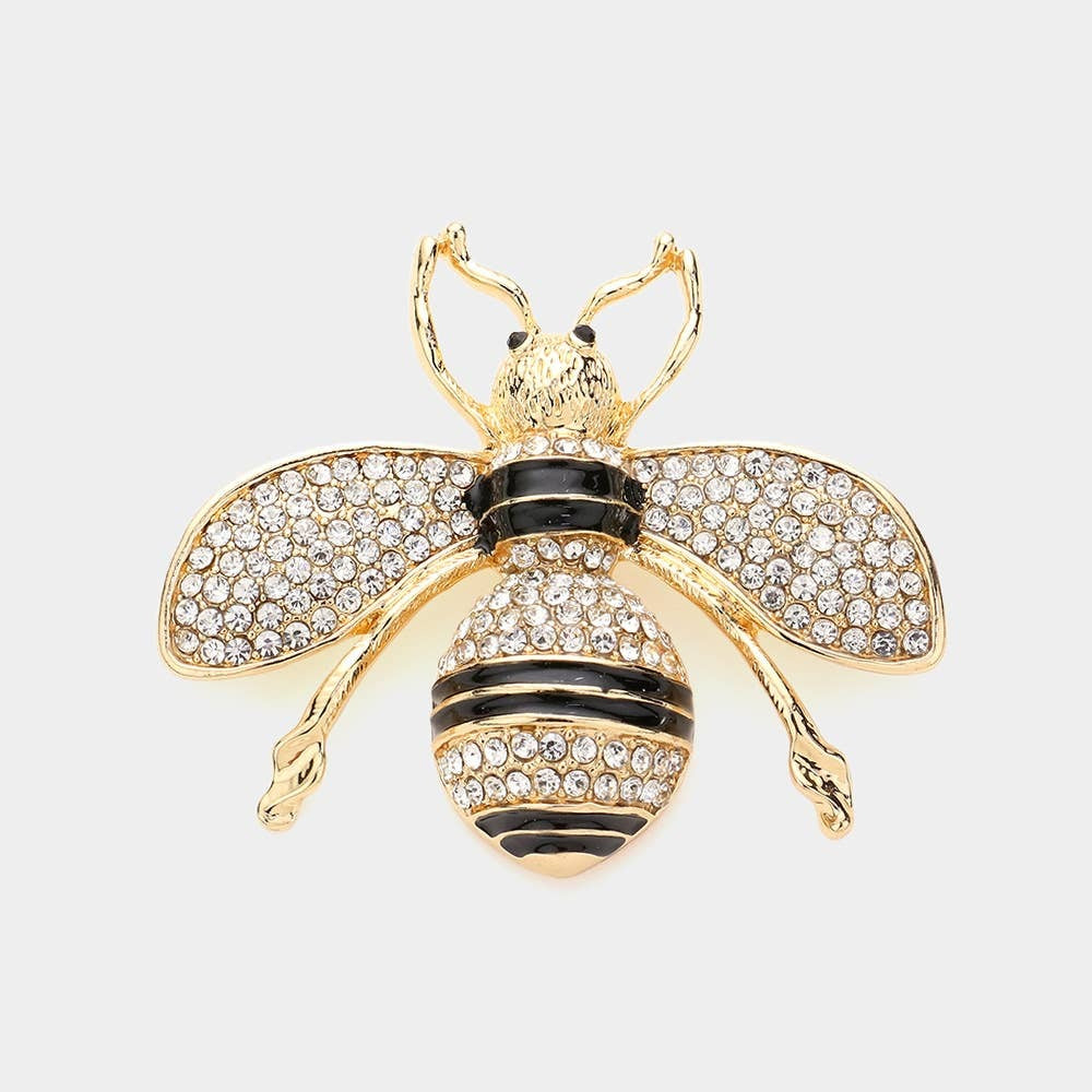Sensibling Corp. - Pearl Embellished Honey Bee Pin Brooch: GOLD CLEAR
