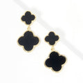 Silver Dipped Double Quatrefoil Link Dangle Earrings | Black
