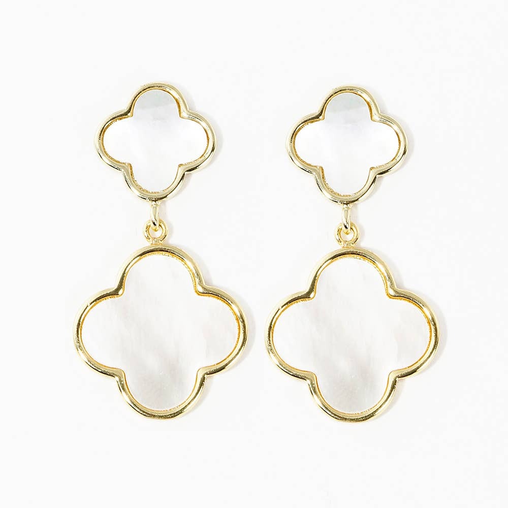 Gold Dipped Double Quatrefoil Link Dangle Earrings: Gold