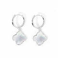 Gold Dipped Quatrefoil Link Dangle Huggie Hoop Earrings: Silver