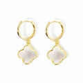 Gold Dipped Quatrefoil Link Dangle Huggie Hoop Earrings: Gold