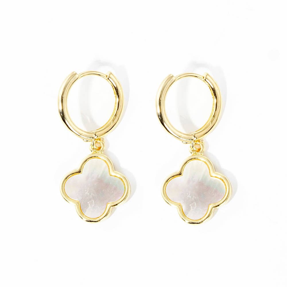 Gold Dipped Quatrefoil Link Dangle Huggie Hoop Earrings: Gold