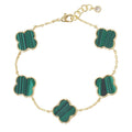Gold Dipped Quatrefoil Charm Link Bracelet: Green