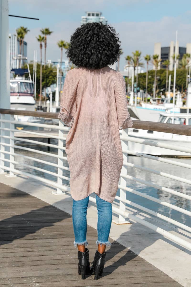 Lace Trim Kimono | Mocha