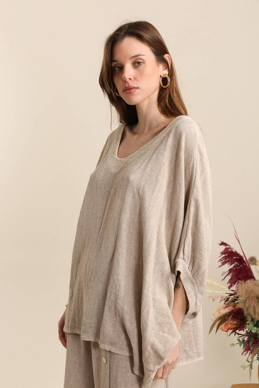 LÉA & LUC - Blouse in 50% linen and 50% cotton | White