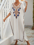 Embroidered Beach Long Cover Up | White One Size