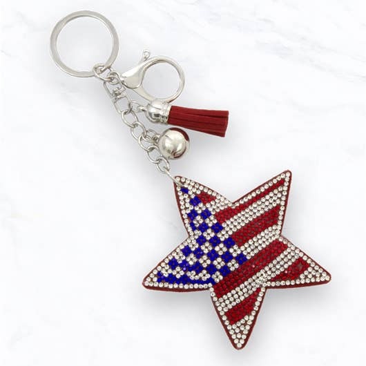 USA Flag Star Keychain with Crystal