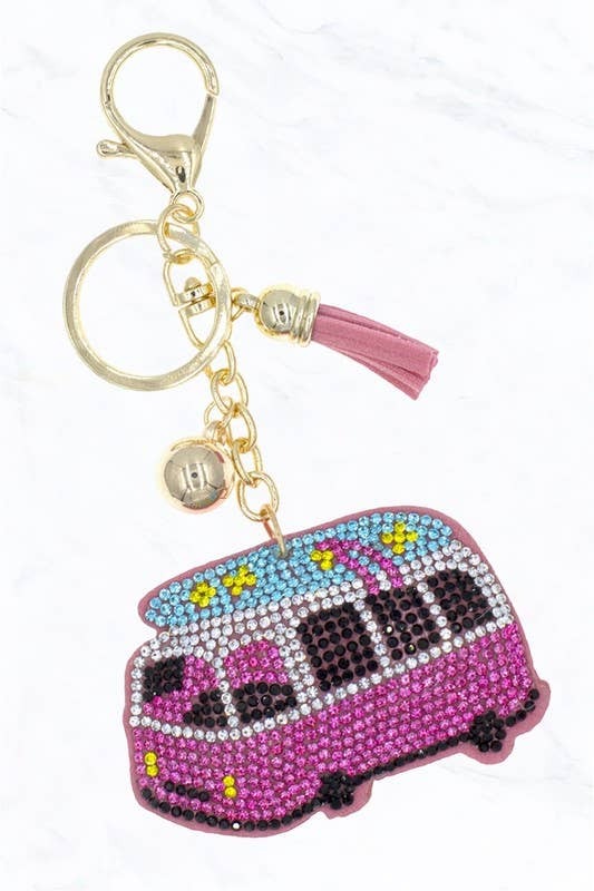 Glittering Retro Pink Van Cushion Keychain