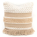 Rustic Rug Fringes Beige Cotton 20" X 20" Pillow Cover