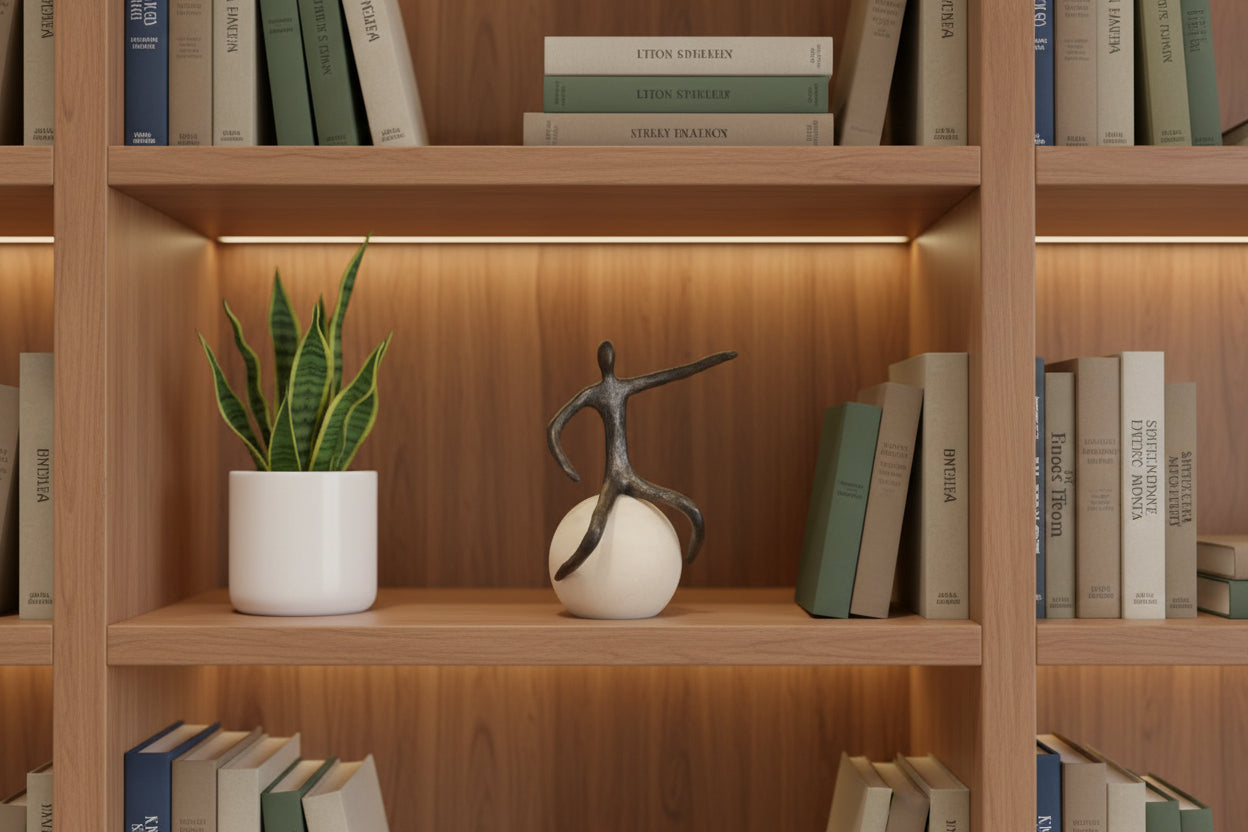 Phillips Collection | Abstract Figure on Bleached Wood Base Bronze Finish Extended Straight Arm Accent