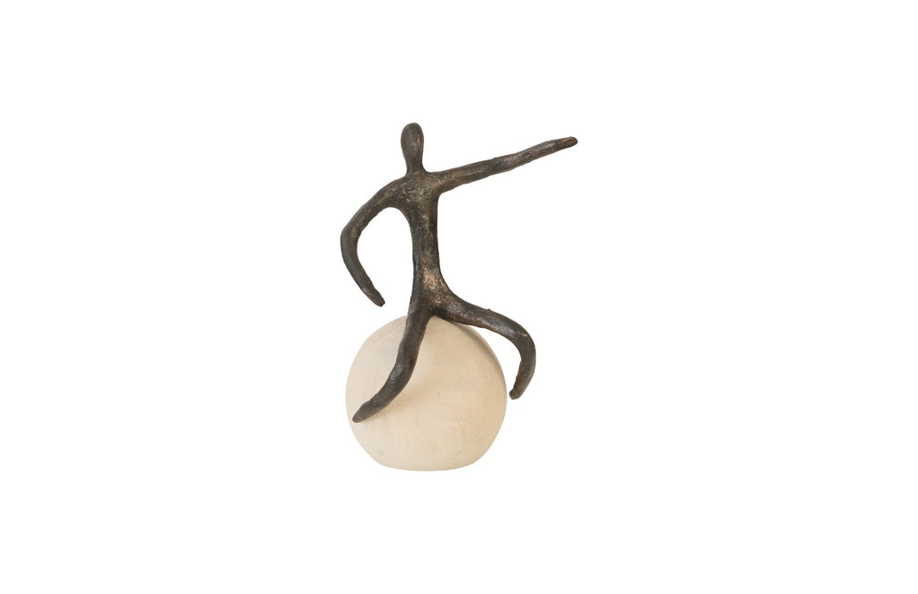 Phillips Collection | Abstract Figure on Bleached Wood Base Bronze Finish Extended Straight Arm Accent