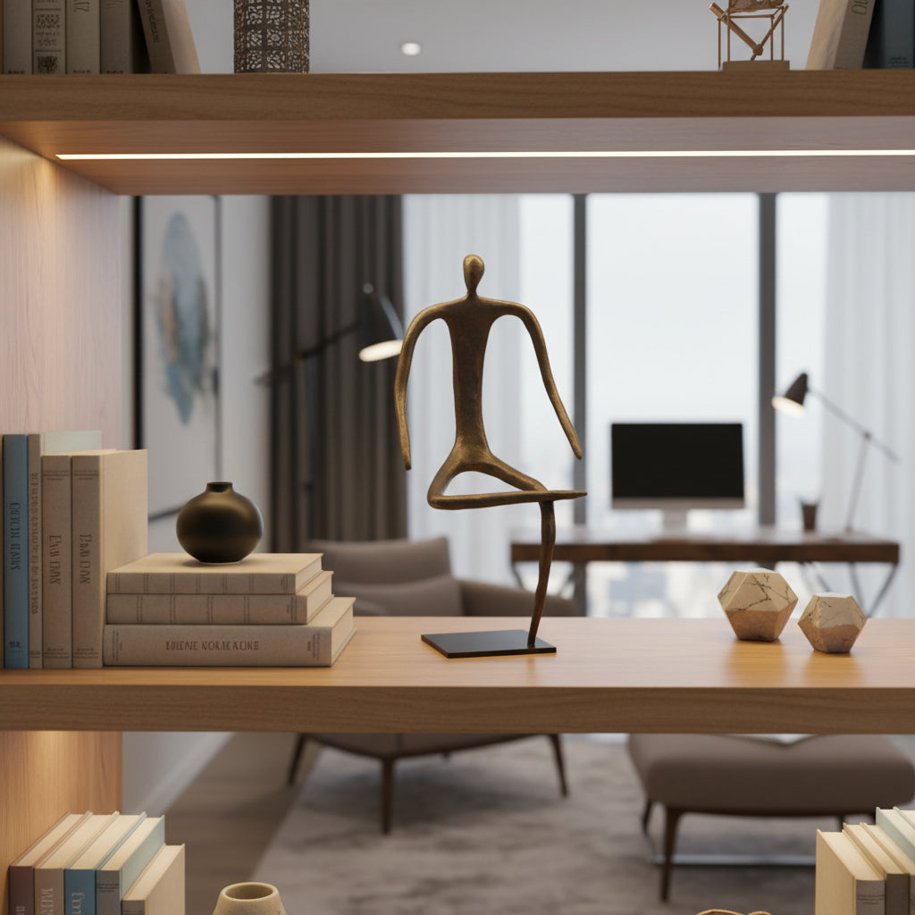Phillips Collection | Abstract Figure on Metal Base Bronze Finish Leg Folded Accent