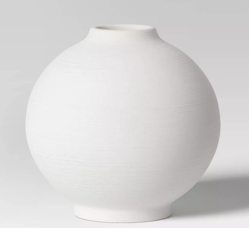 Ceramic Round Textured Vase | White