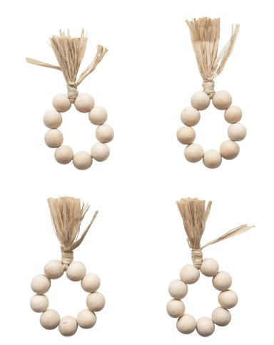 Raffia Tassel Napkin Rings | Set of 4