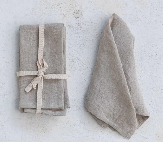 18" Square Stonewashed Linen Napkins, Set of 4 - Gray
