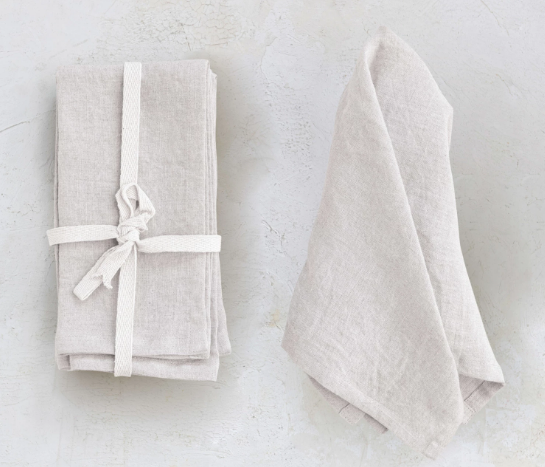 18" Square Stonewashed Linen Napkins, Set of 4 - Light Gray