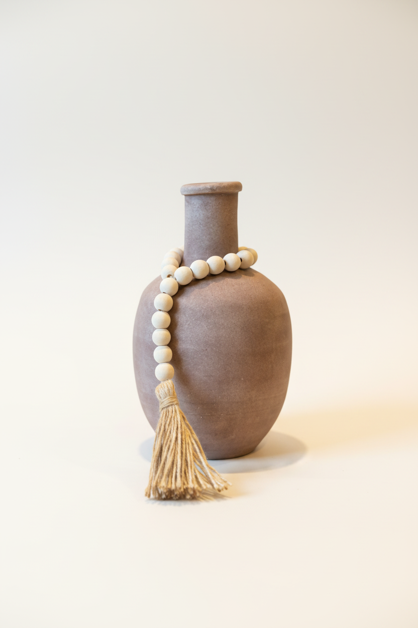 Wood Bead Garland Ring With Tassels