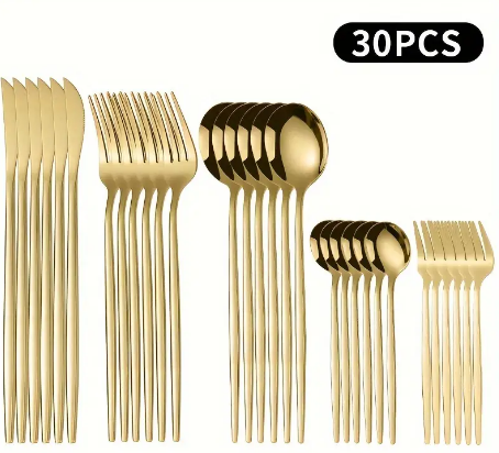 30pc Gold Silverware Set