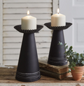 Set of Two Corrugated Pillar Candle Holders