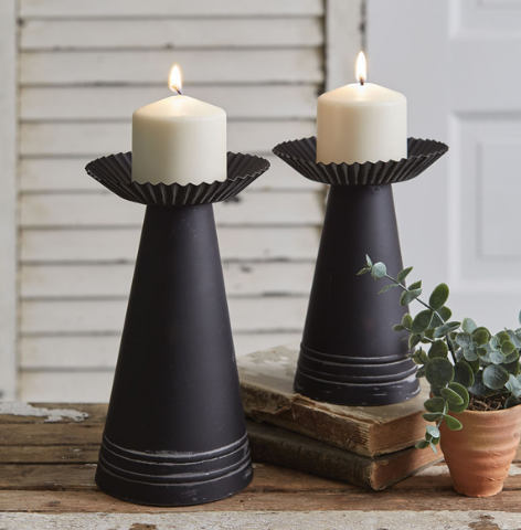 Set of Two Corrugated Pillar Candle Holders