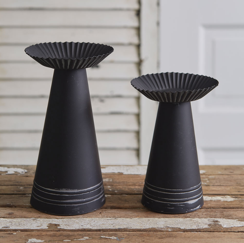 Set of Two Corrugated Pillar Candle Holders