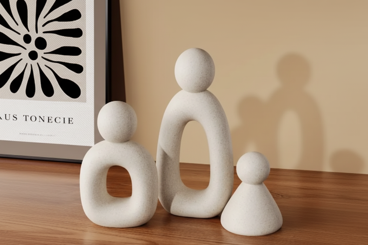 3pc/set Ceramic Family of Three Sculptures - White