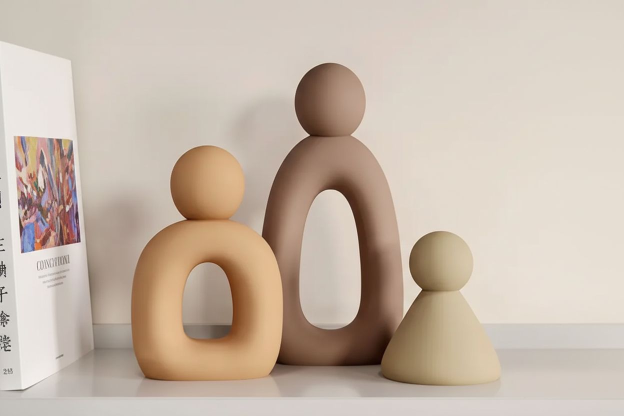 3pc/set Ceramic Family of Three Sculptures - Brown