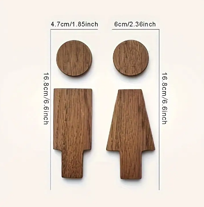 Dark Wood 2pc 6.6" Men and Woman Bathroom Sign Regular