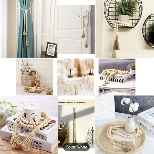 Rustic Wooden Beads Tassel Garland