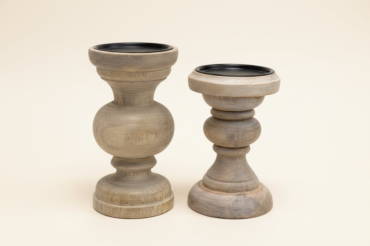 Wooden Brown Candle Stands 2pc set