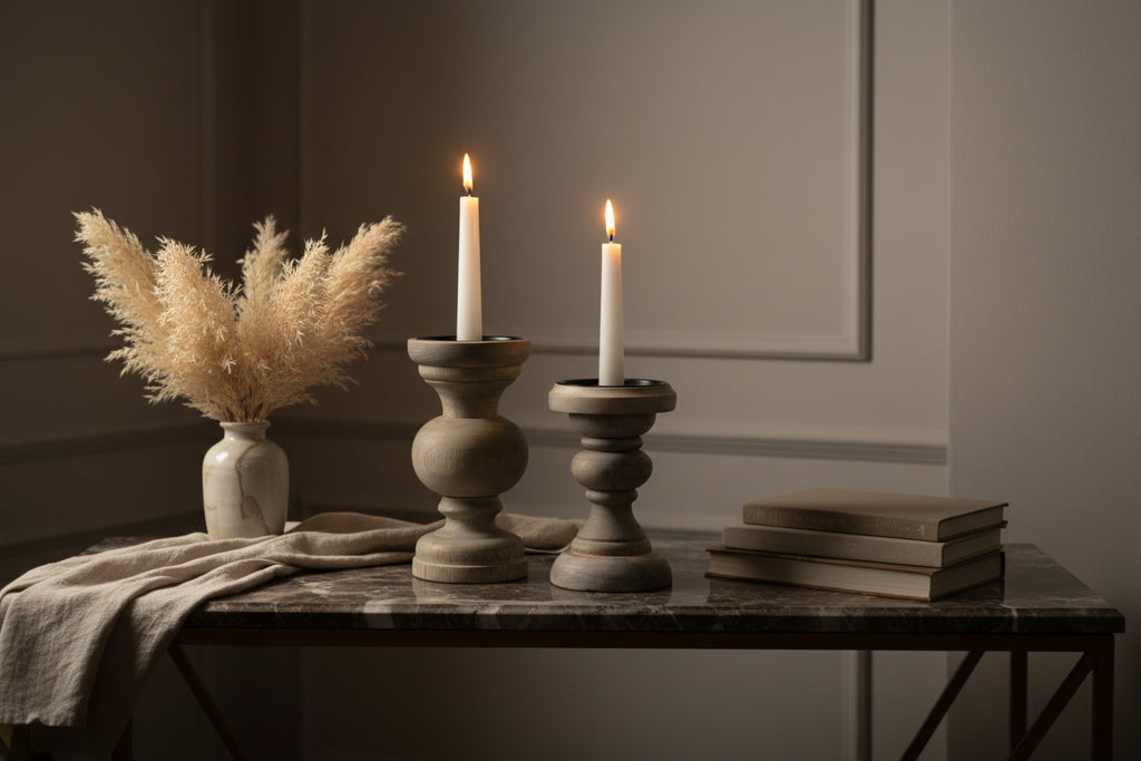 Wooden Brown Candle Stands 2pc set
