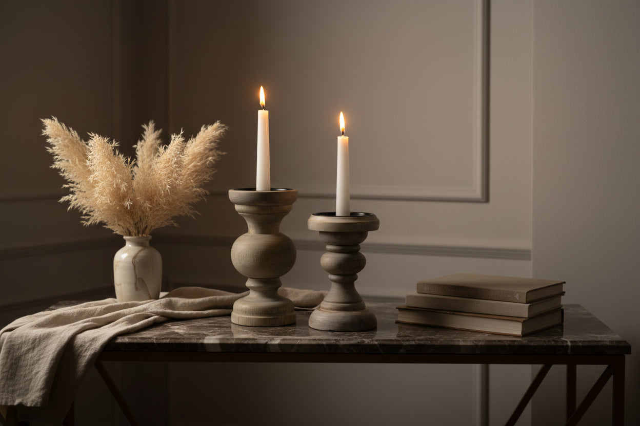 Wooden Brown Candle Stands 2pc set