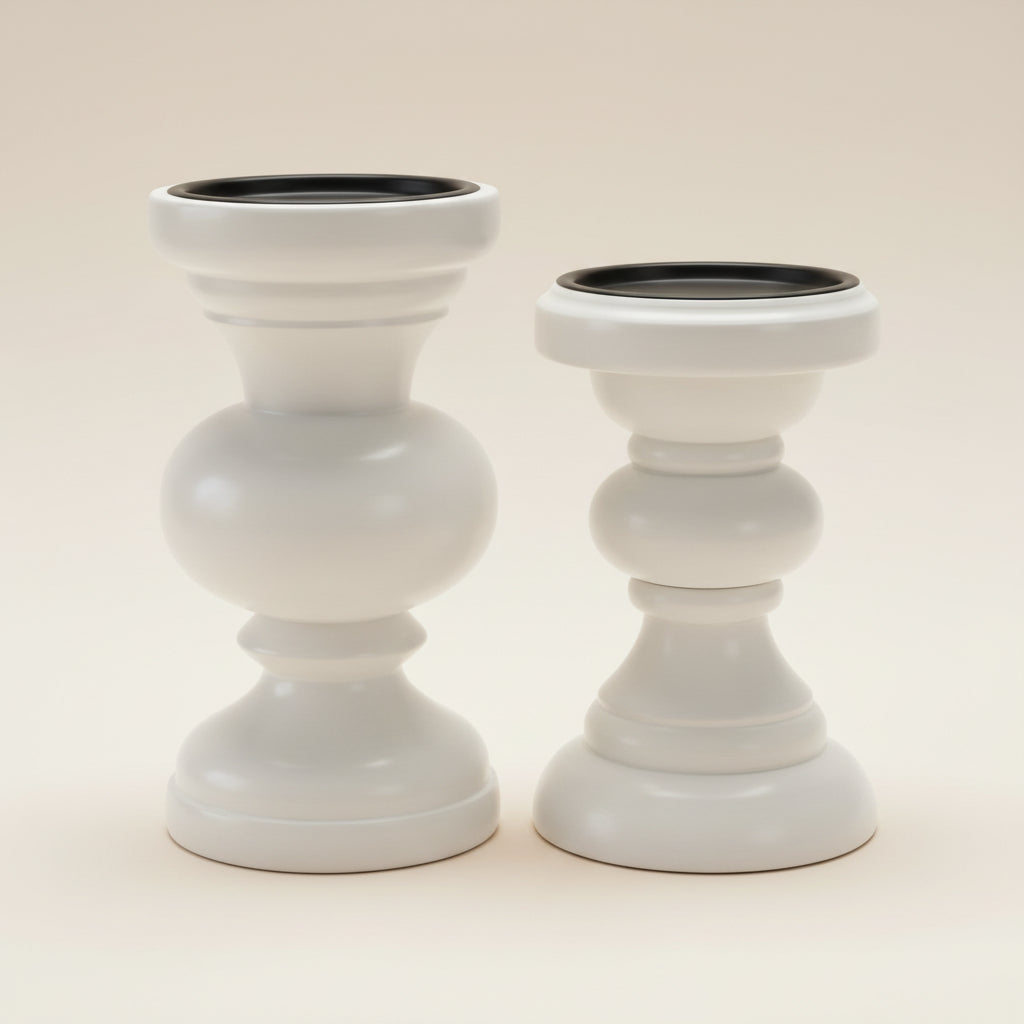 Wooden White Candle Stands 2pc set