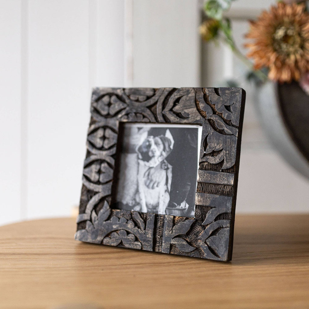 Foreside Home & Garden - 4x4 Photo Carved Wood Picture Frame Brown