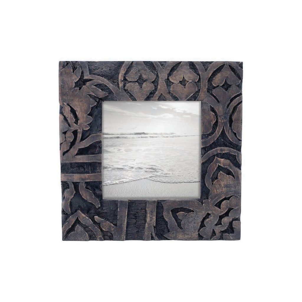 Foreside Home & Garden - 4x4 Photo Carved Wood Picture Frame Brown Regular