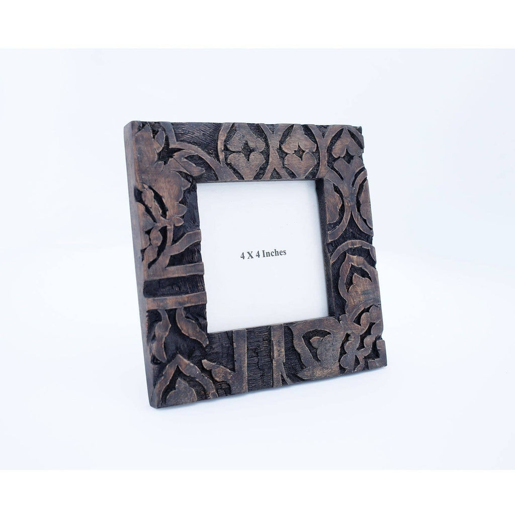 Foreside Home & Garden - 4x4 Photo Carved Wood Picture Frame Brown Regular