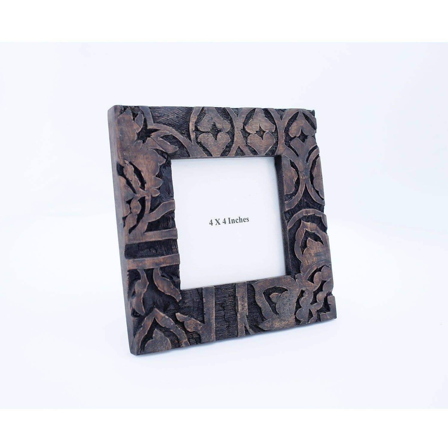 Foreside Home & Garden - 4x4 Photo Carved Wood Picture Frame Brown Regular