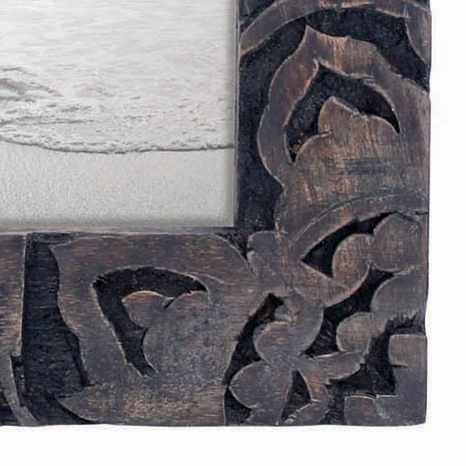 Foreside Home & Garden - 4x4 Photo Carved Wood Picture Frame Brown Regular