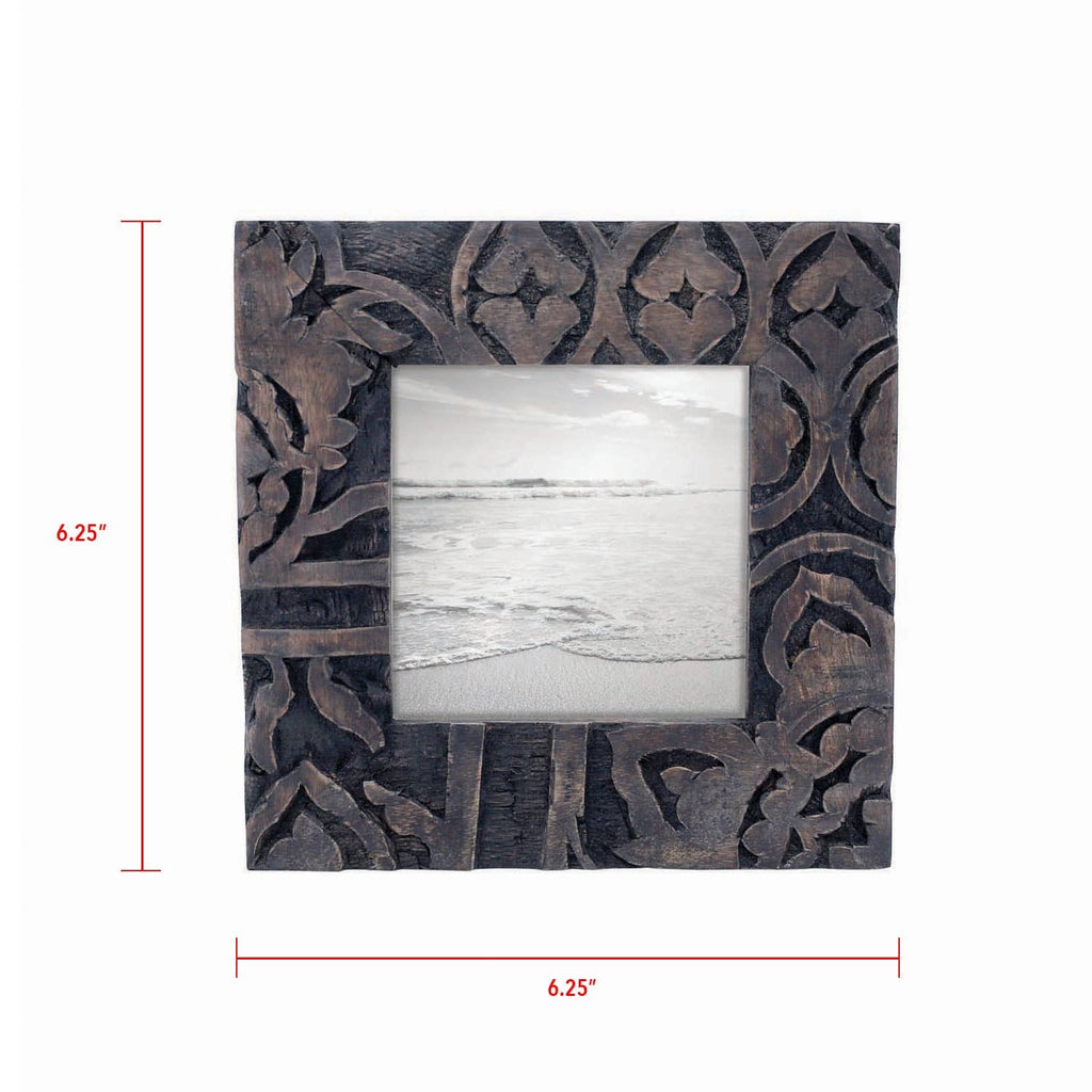 Foreside Home & Garden - 4x4 Photo Carved Wood Picture Frame Brown Regular