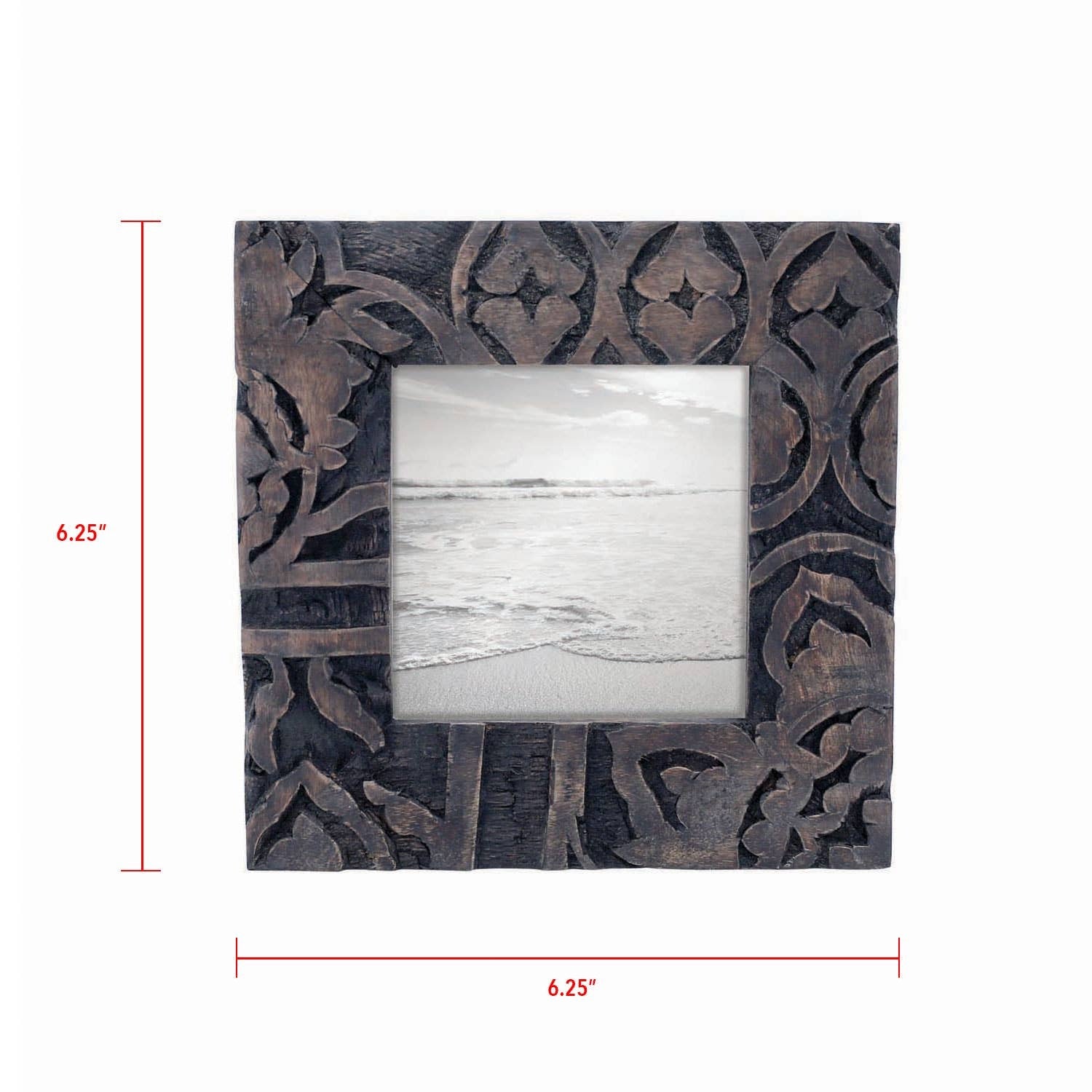 Foreside Home & Garden - 4x4 Photo Carved Wood Picture Frame Brown Regular