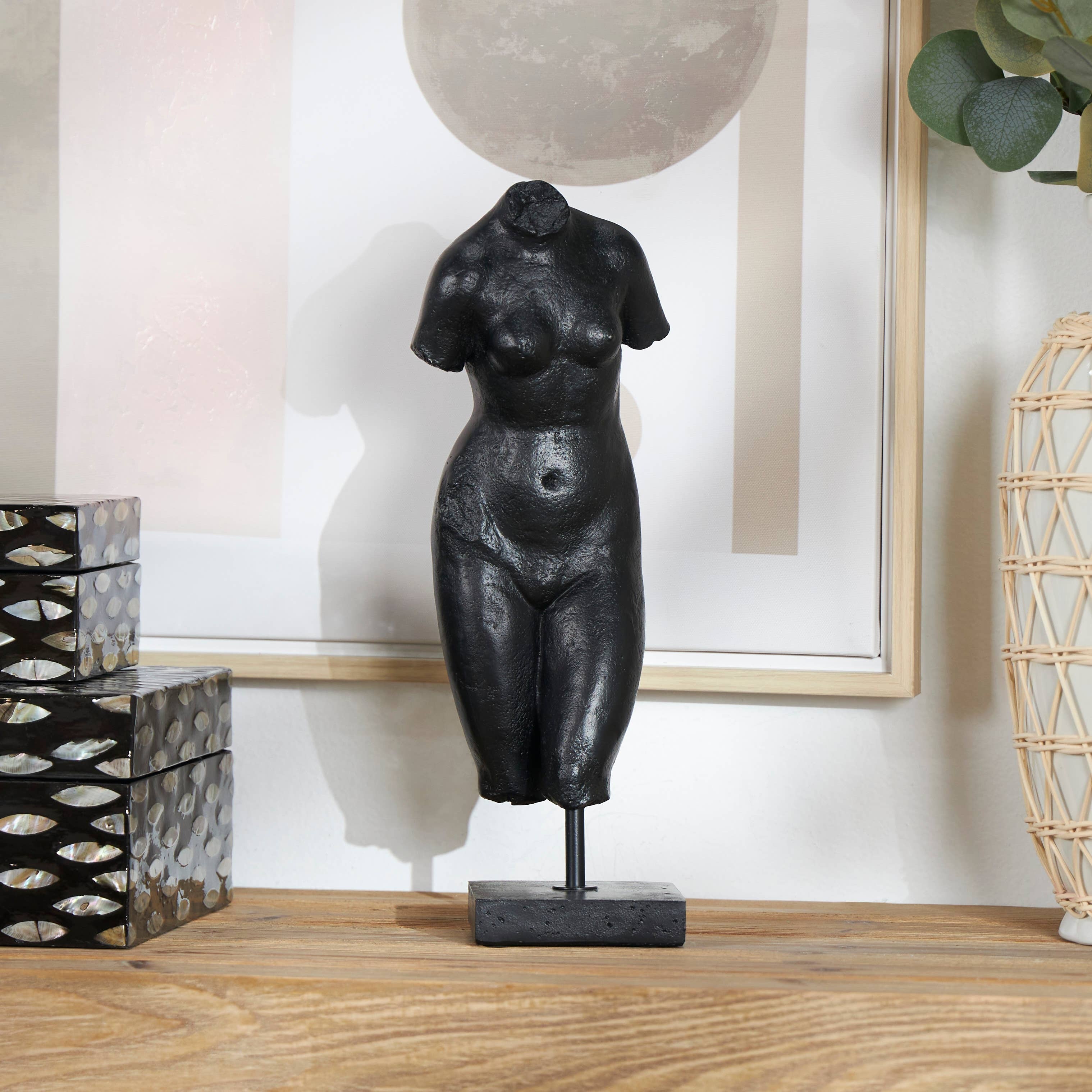 Modern Black Polystone Woman Sculpture Regular