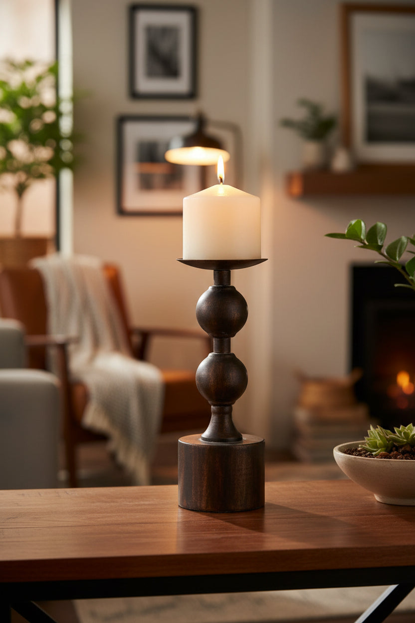 2 Ball Bronze Candle Holder