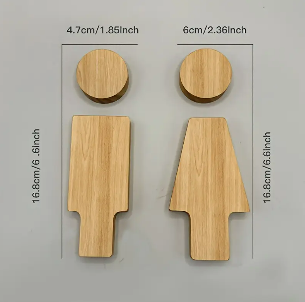 Natural 2pc 6.6" Men and Woman Bathroom Sign