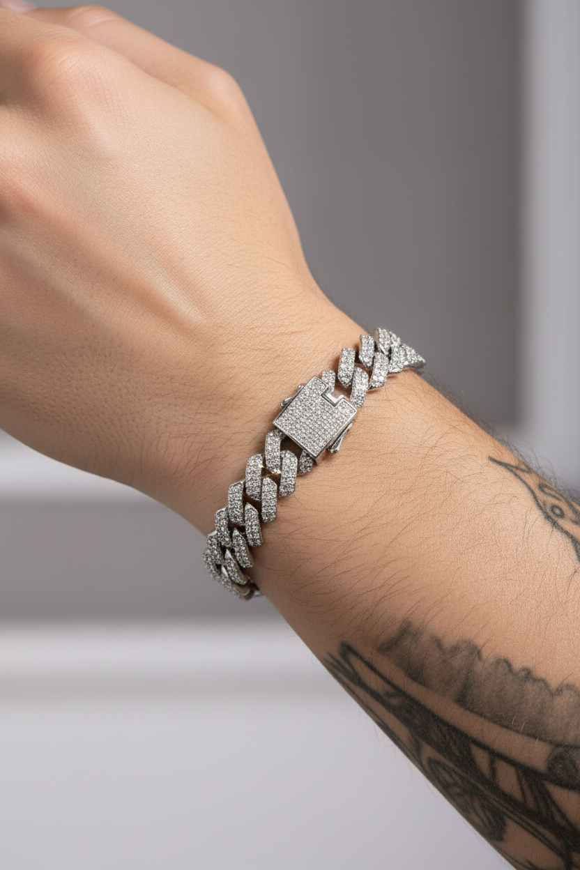 Iced Out Cuban Link Necklace and Bracelet Set – Rhinestone Hip Hop Jewelry | Unisex
