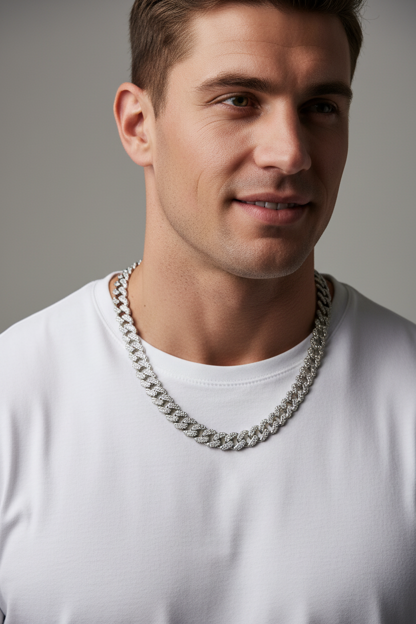 Iced Out Cuban Link Necklace and Bracelet Set – Rhinestone Hip Hop Jewelry | Unisex