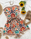 Colorful Folk Floral Print Short Romper