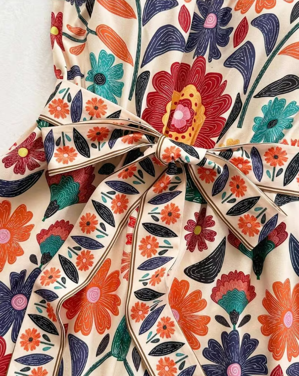 Colorful Folk Floral Print Short Romper